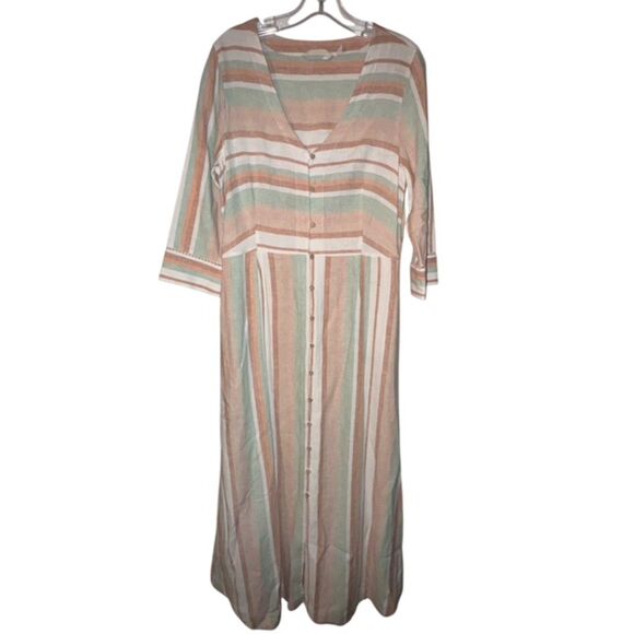 Soft Surroundings Striped Linen Blend Maxi Dress Size Medium - Picture 1 of 7